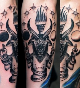 Babhomet and stars tattoo by Philip Yarnell