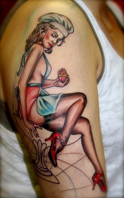 Baking woman tattoo by Eva Huber
