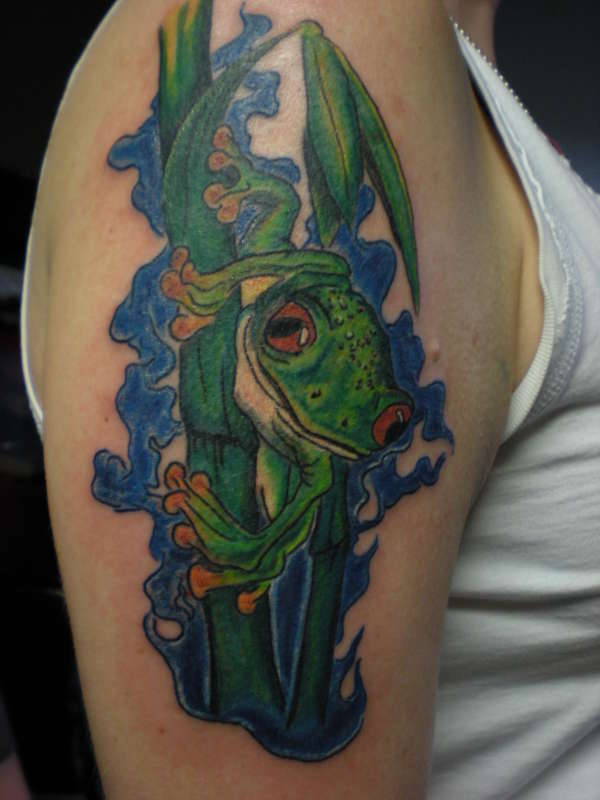 Bamboo and frog tattoo
