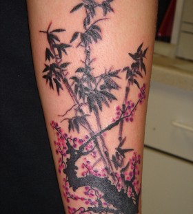 Bamboo and plum blossom tattoo