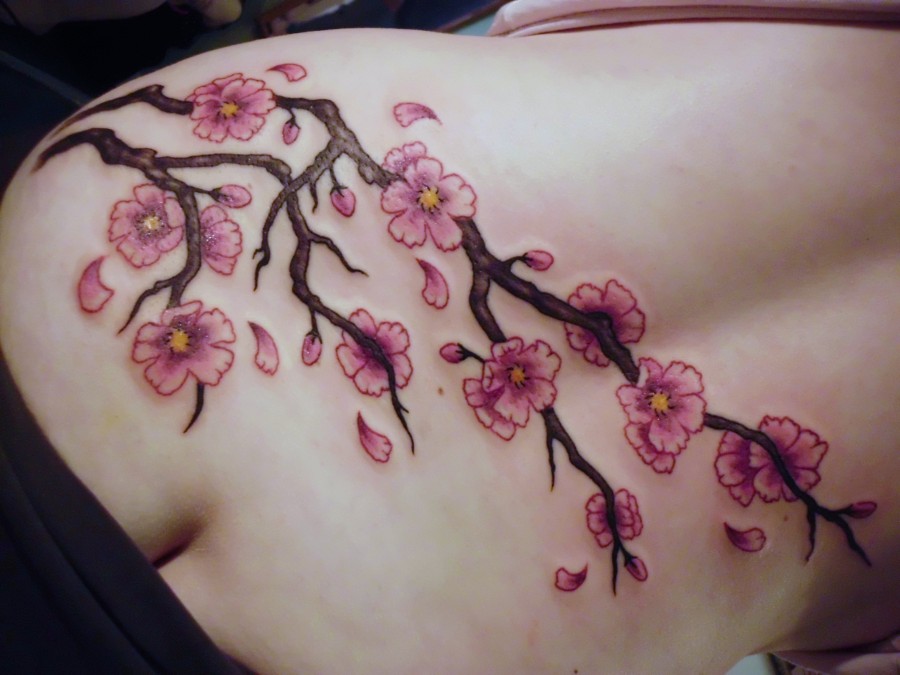 Beautiful cherry blossom branch tattoo