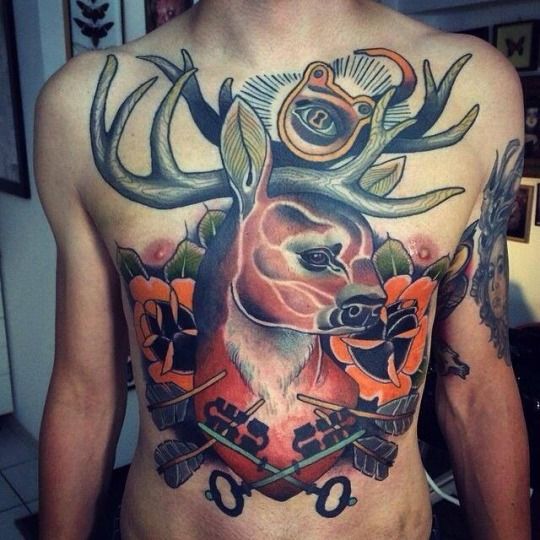 Beautiful deer tattoo by Alex Dorfler