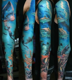 Beautiful ocean full arm tattoo
