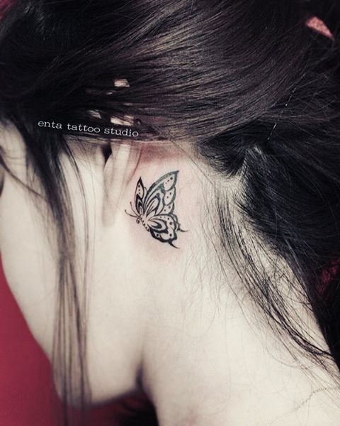 59. This neat behind the ear butterfly tattoo. 