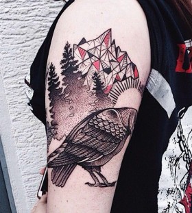 Bird and geometrical figures tattoo