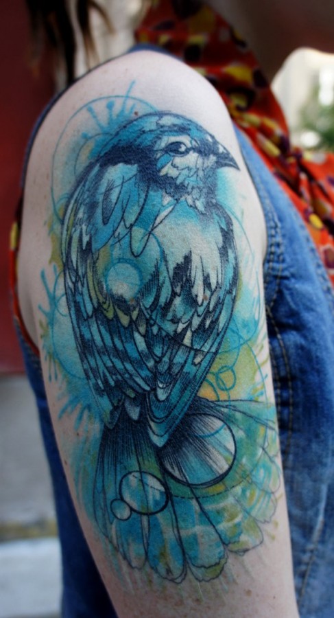 Bird healed watercolor tattoo