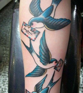 Birds with envelopes tattoo