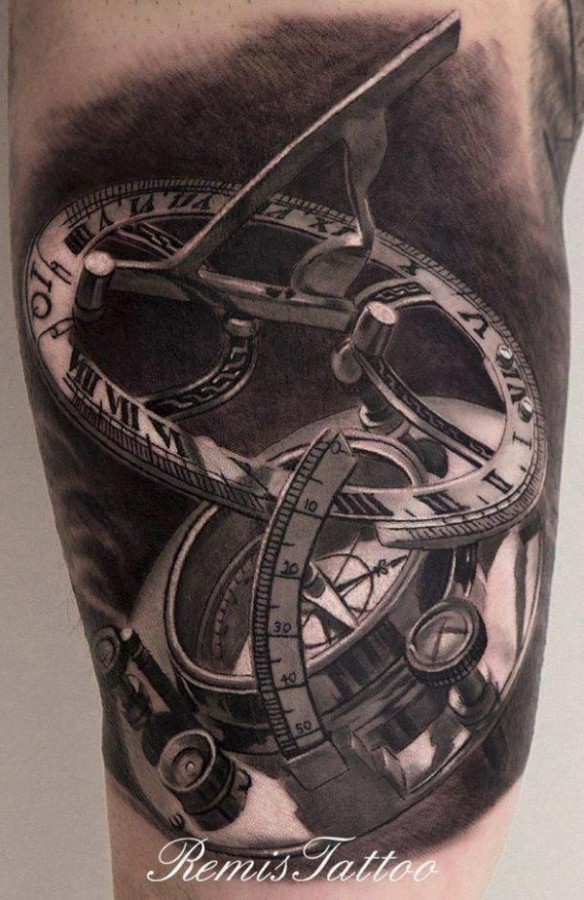 Black and white sun clock tattoo