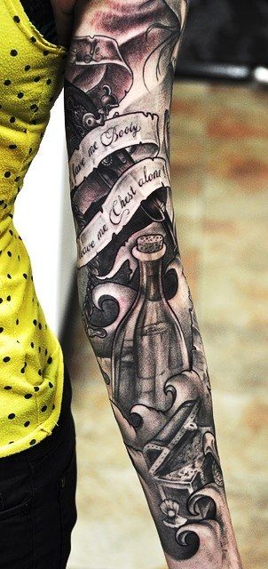 Black arm’s bottle tattoo