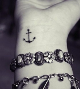 Black cool anchor tiny tattoo
