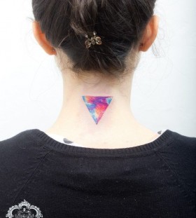 Black hair girl's triangle tattoo