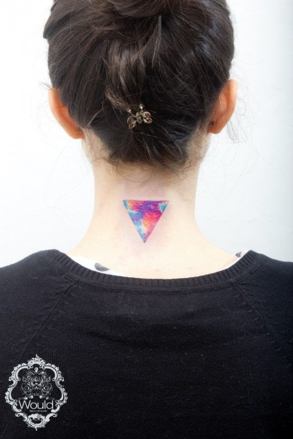 Black hair girl’s triangle tattoo