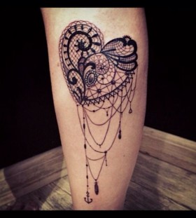 Black heart lace tattoo