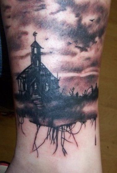 Black house scary tattoo
