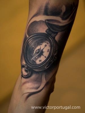 Black lovely sand clock tattoo