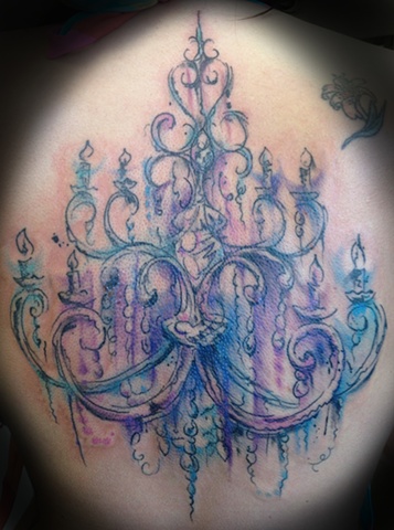 Blue and violet chandelier tattoo