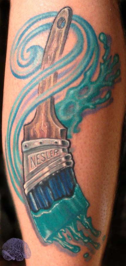 Blue coloured paint brush tattoo