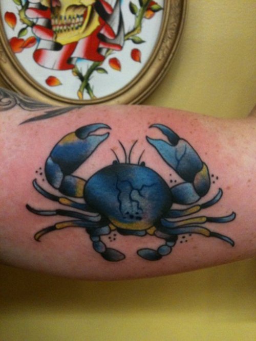 Blue crab arm tattoo