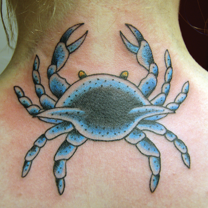 Blue crab neck tattoo