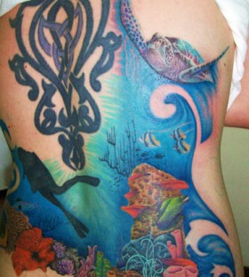Blue ocean back tattoo