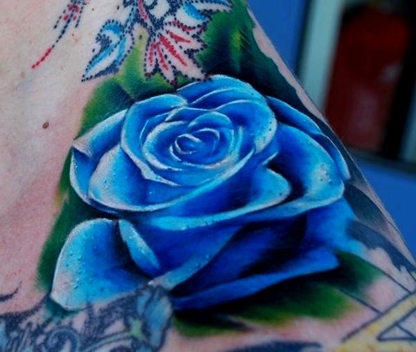 Blue rose tattoo by Kyle Cotterman