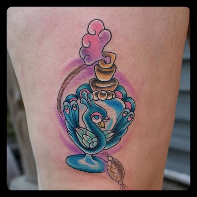 Blue swan perfume bottle tattoo