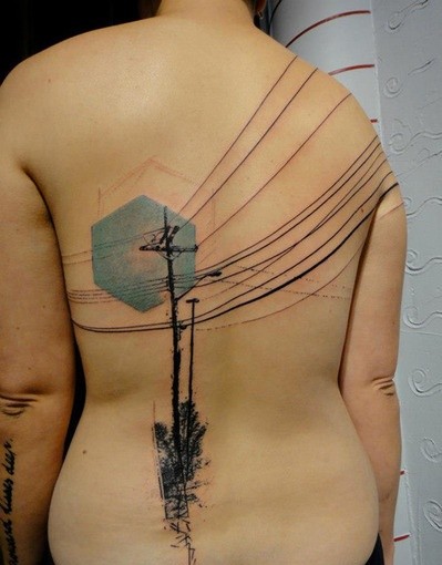 Blue wires telephone tattoo