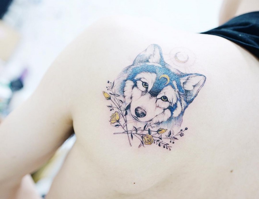 blue wolf tattoo by tattooist_banul