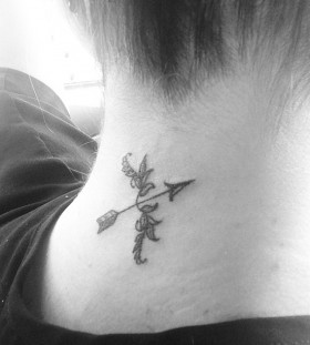 Bow and arrow neck tattoo