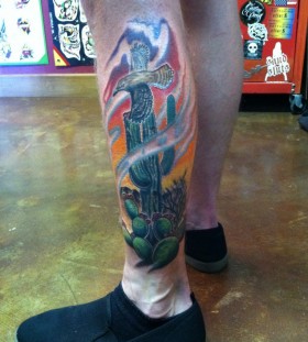 Brilliant cactus leg tattoo