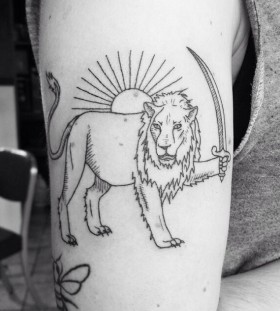 Brilliant lion with a sword tattoo