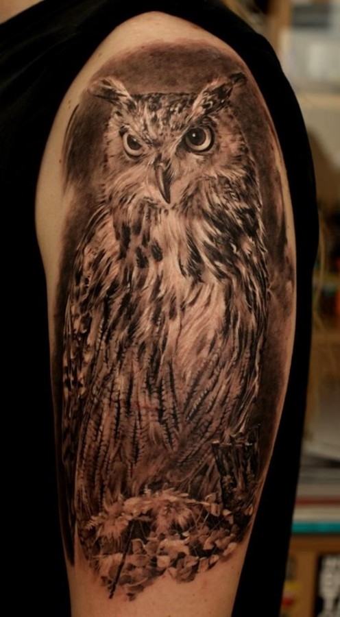 Brilliant owl tattoo by Dmitriy Samohin