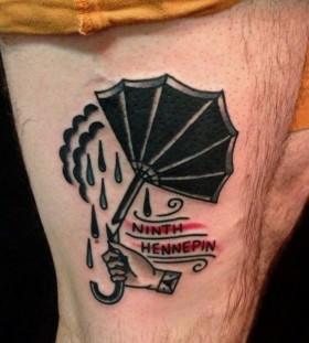 Broken umbrella leg tattoo by Nick Oaks