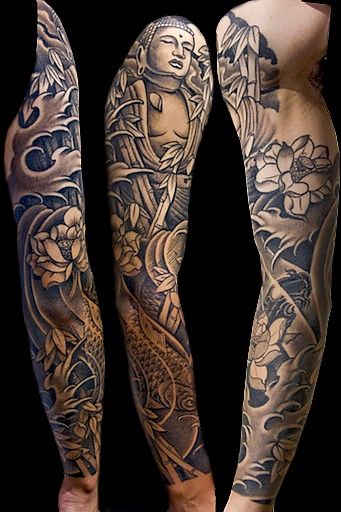 Buddha full arm tattoo