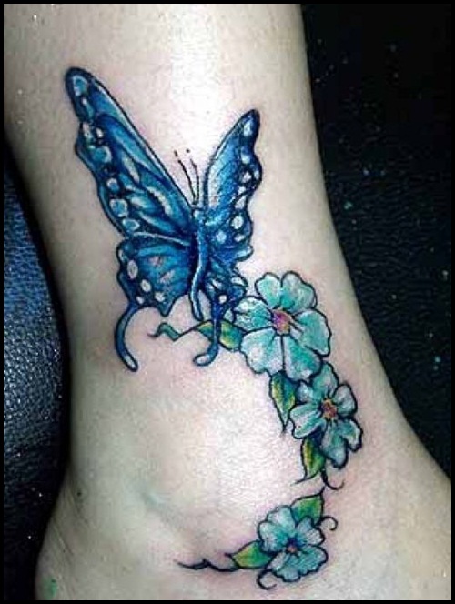 Butterfly and flowers ankle tattoo