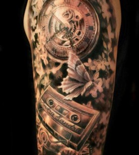 Casette and clock tattoo by Ellen Westholm