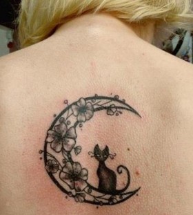 Cat and moon tattoo