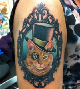 Cat with a hat frame tattoo