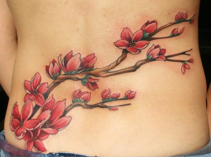 Cherry blossom branch back tattoo