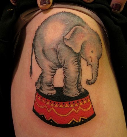 Circus elephant tattoo by Esther Garcia