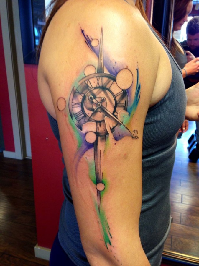 Clock watercolor tattoo. By Justin Nordine