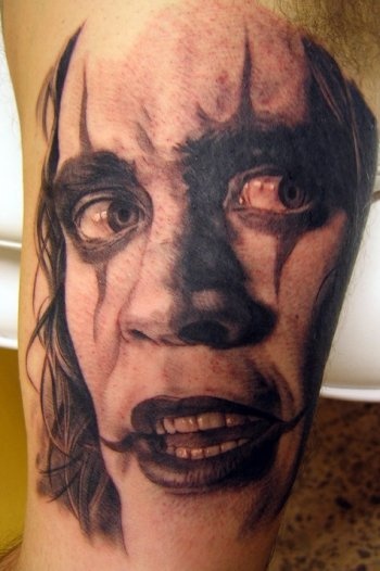 Clown portrait tattoo by Xavier Garcia Boix