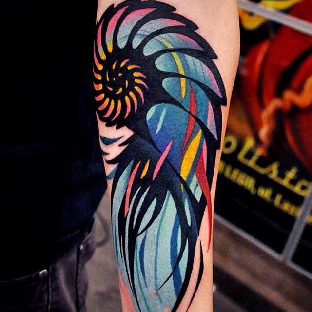 colorful shell tattoo by azazel warszawa