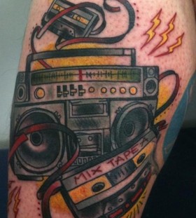 Coloured crazy boombox tattoo