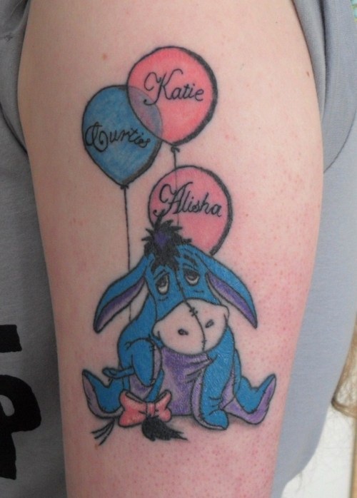 Coloured donkey with balloons tattoo