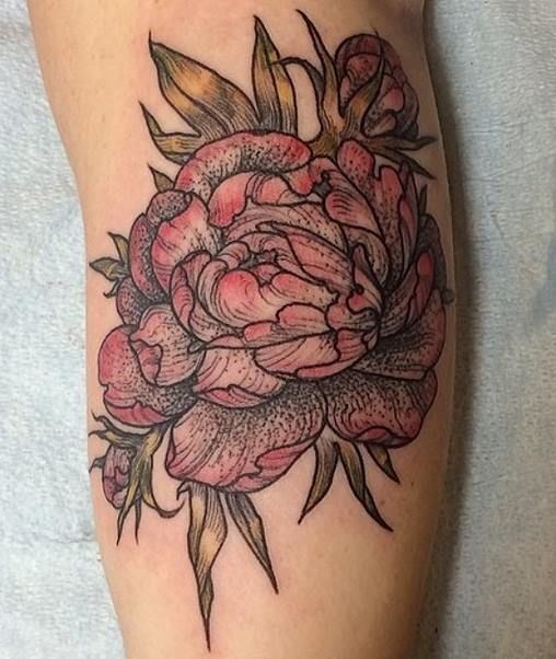 Coloured flower tattoo by Rachel Hauer