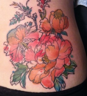 Coloured flowers tattoo by Alice Kendall