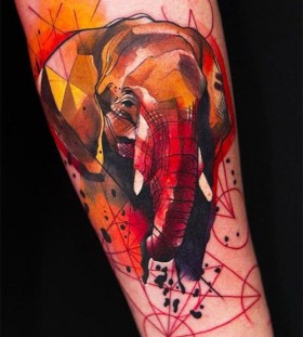Coloured geometric elephant tattoo
