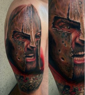 Coloured gladiator arm tattoo