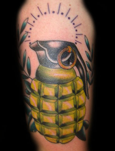 Coloured grenade tattoo
